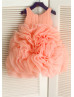 Coral Organza Rulles Flower Girl Dress 